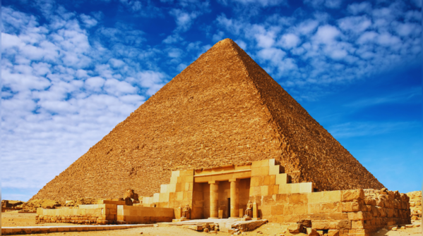 The majestic Pyramids of Giza under a clear sky