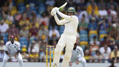 Usman Khawaja in action during the first Test match.