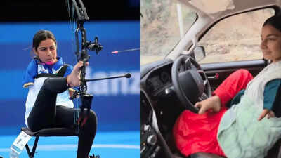 Sheetal Devi expertly controls the car with her feet