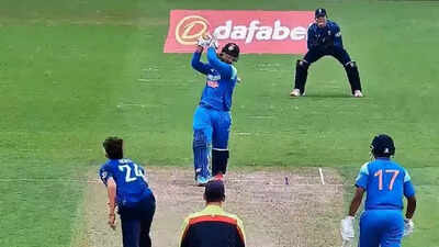 Vaibhav Suryavanshi hitting a six during his innings
