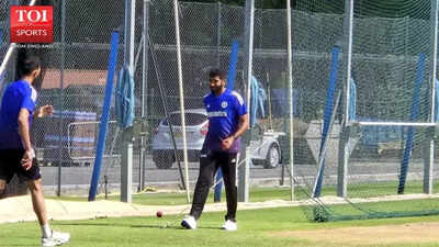 Jasprit Bumrah in focused practice during net session.