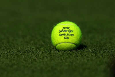 Close-up of a tennis ball at Wimbledon 2025