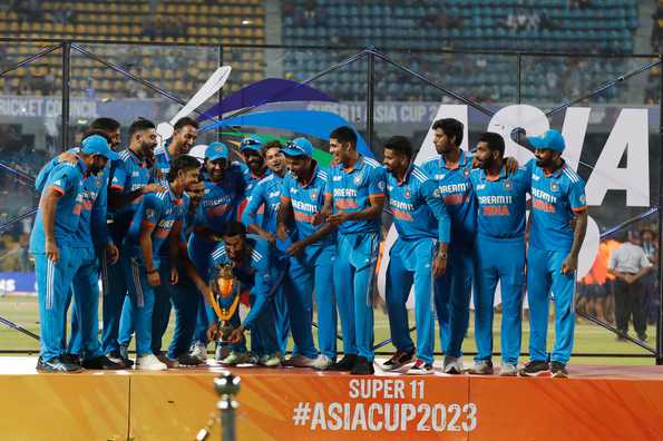 India celebrates their victory in the 2023 Asia Cup.