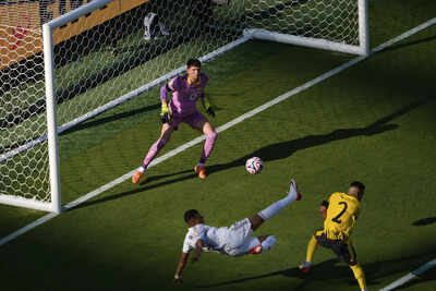 Kylian Mbappe scores a goal for Real Madrid