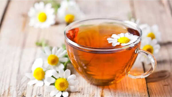 Relaxing cup of chamomile tea before bed