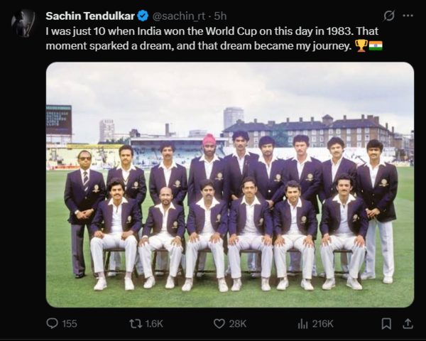 Sachin Tendulkar remembers the 1983 World Cup win