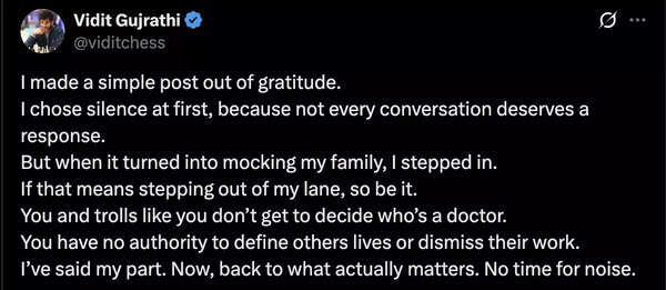 Vidit Gujrathi shares a heartfelt post on social media.