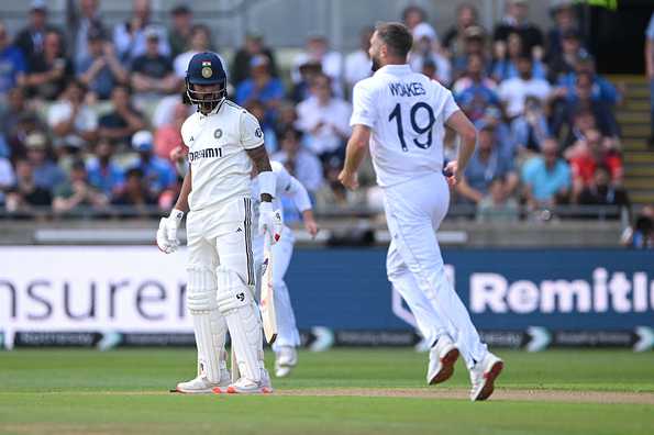 Chris Woakes celebrates a wicket on the first day of the Test match.